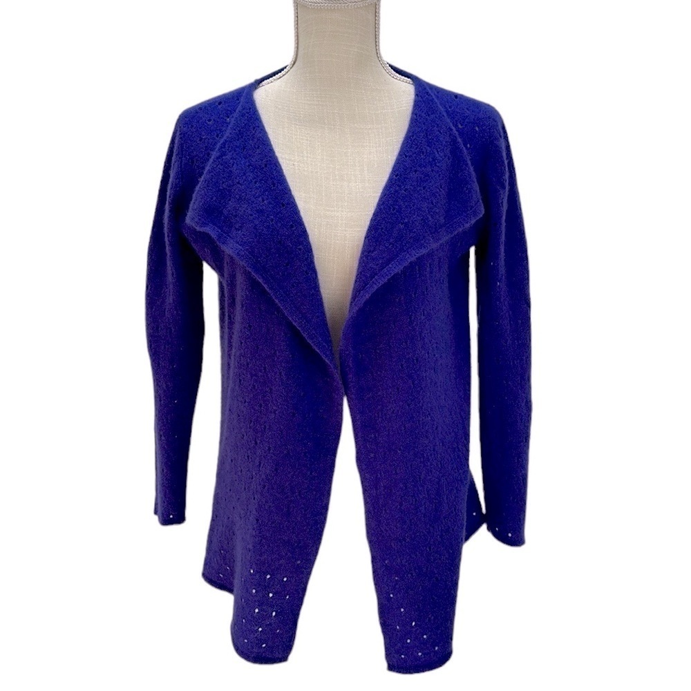 Euseg Purple 100% Cashmere Open Cardigan Med Perforated Soft Lightweight‎